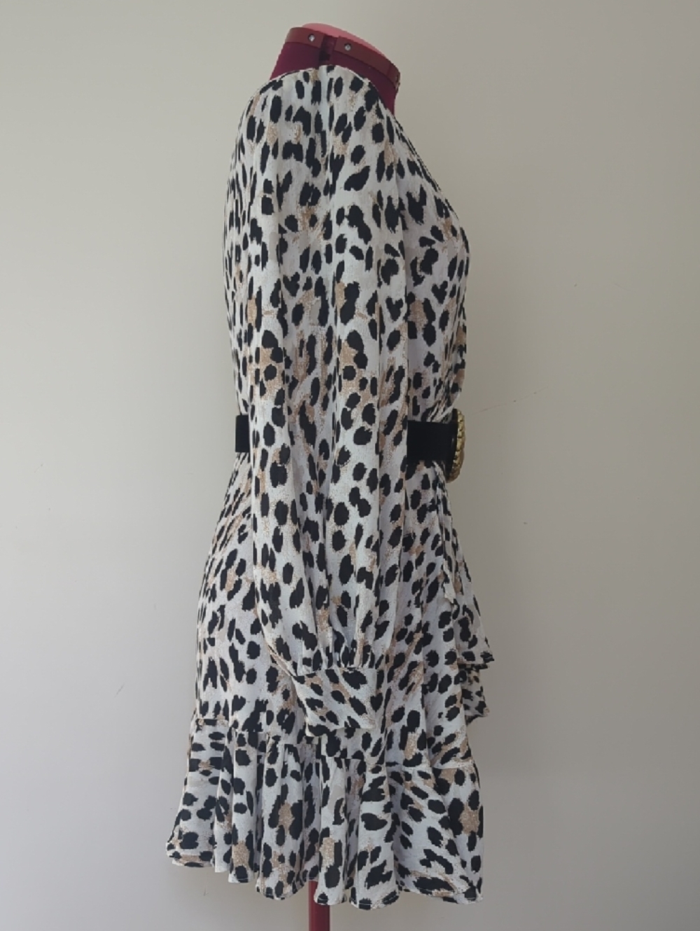 Leopard Print V-Neck Tiered Mini Dress with Black Belt - Picture 8 of 8